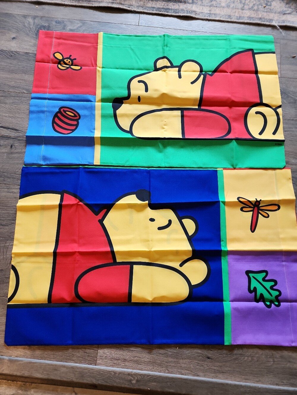 Vintage Winnie The Pooh Primary Colors Pillow Case Set Bugs Gazing Insects 90s